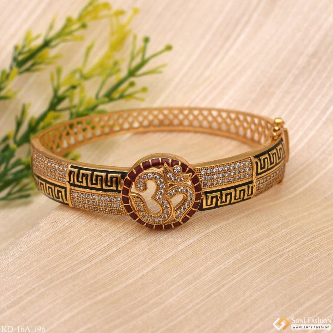 1 Gram Gold Forming Om with Diamond Fancy Design High-Quality Bracelet -  Style B934 – Soni Fashion®